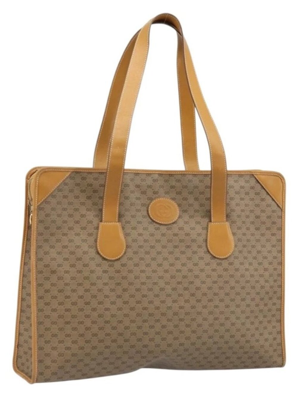 GUCCI Micro GG Supreme Tote Bag PVC Beige Gold Auth ki6459